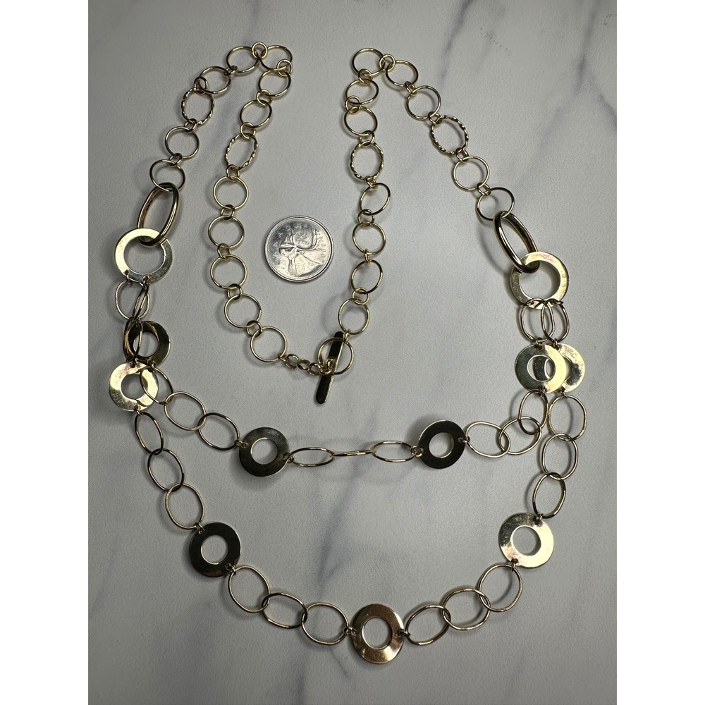 Italia Crea 925 Italy Gold Over Sterling Silver Circle Link Toggle Necklace 28in - Picture 6 of 6